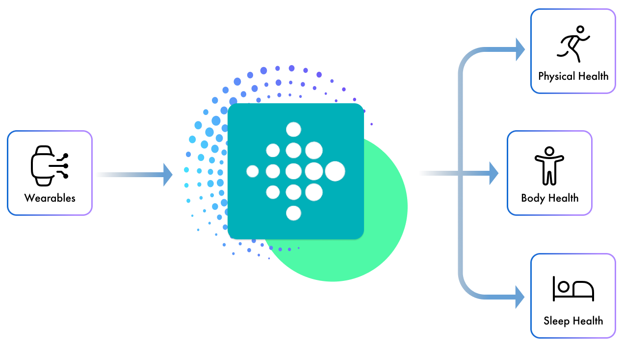 Fitbit data flow — sources to health pillars